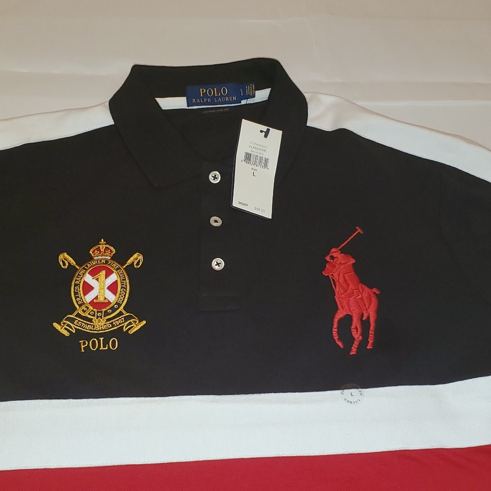 Polo Big Pony shirt- Black/red custom fitted shirt